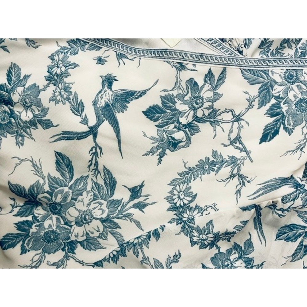 Max Studio Blue Toile de Jouy Bird Floral Smocked Tiered Ruffle Dress Sz S/M - Picture 7 of 10